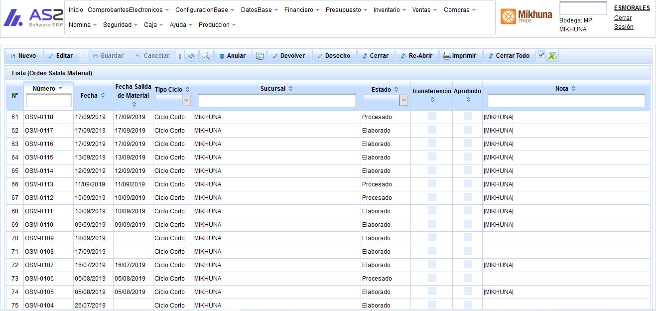 screenshot of AS2 ERP